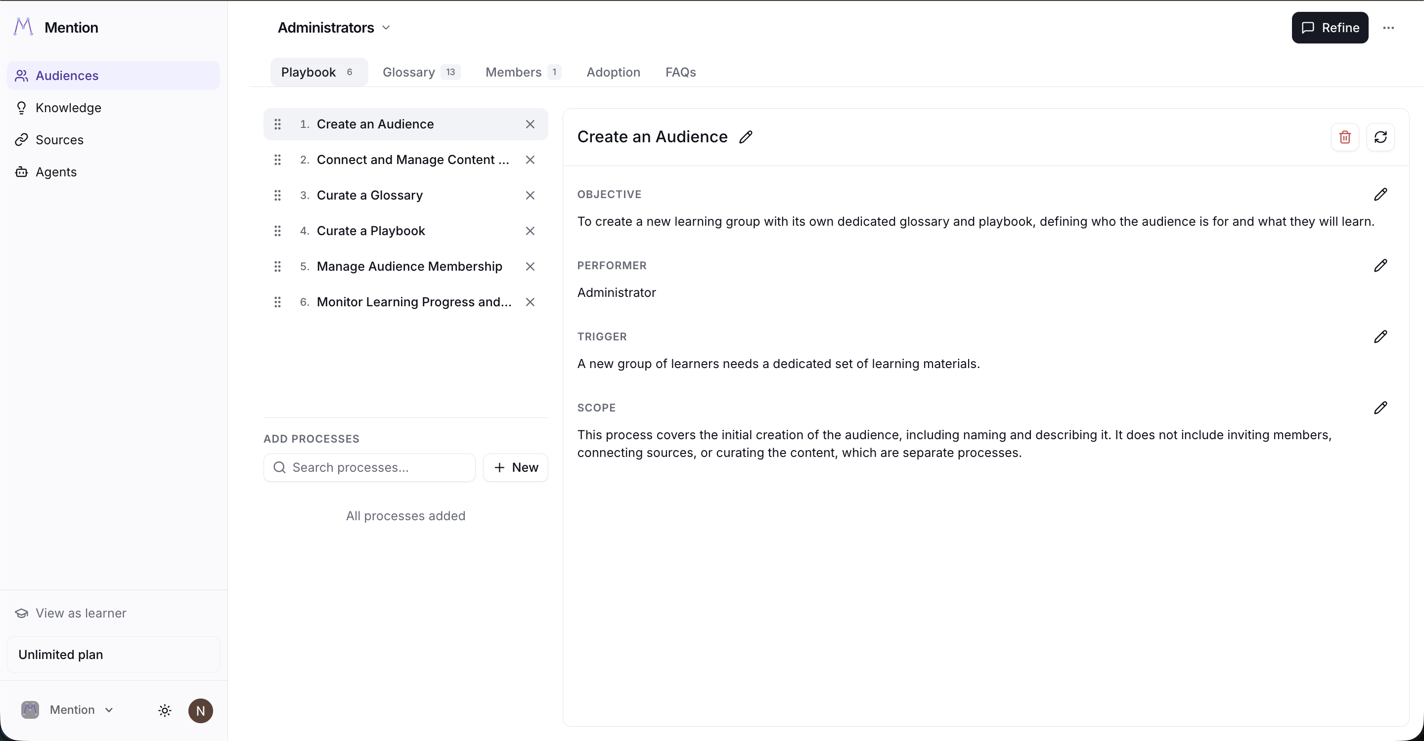 Admin reviewing the generated playbook for a learning audience