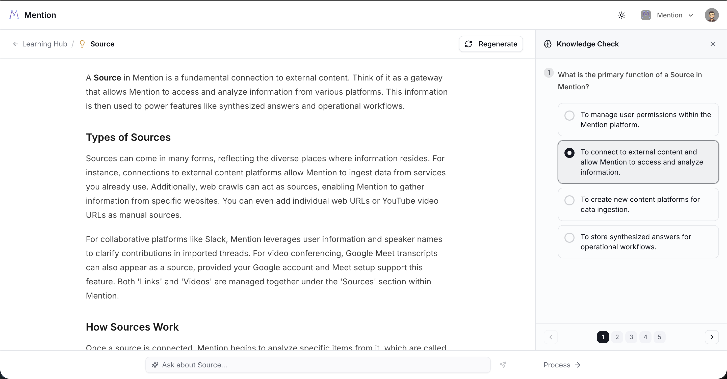 Article with a knowledge check quiz on the right side